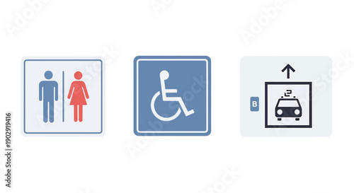 Public Restroom, Wheelchair Access, and Elevator Icons