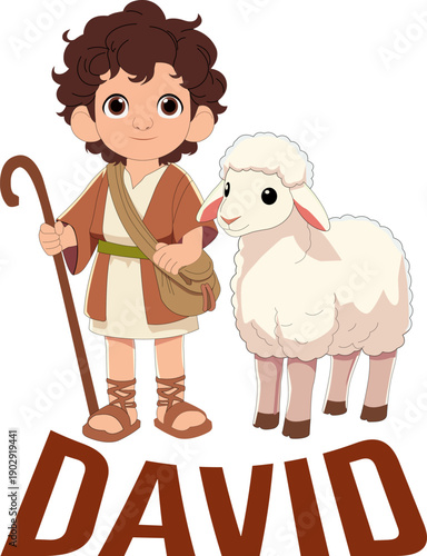 Young David with Sheep Bible Story Cartoon Illustration