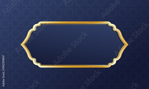 Luxury Golden Blue Islamic Banner. Blue and Gold Islamic Frame Background. Arabic Title Frame Text Box Design