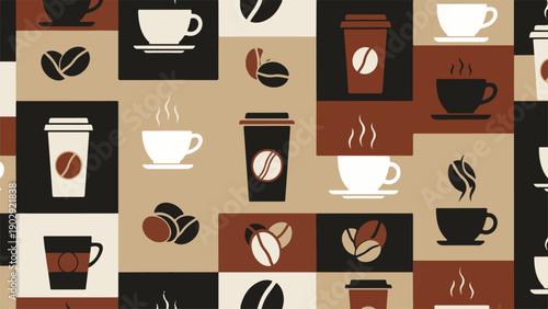 Coffee Cup and Bean Pattern Background