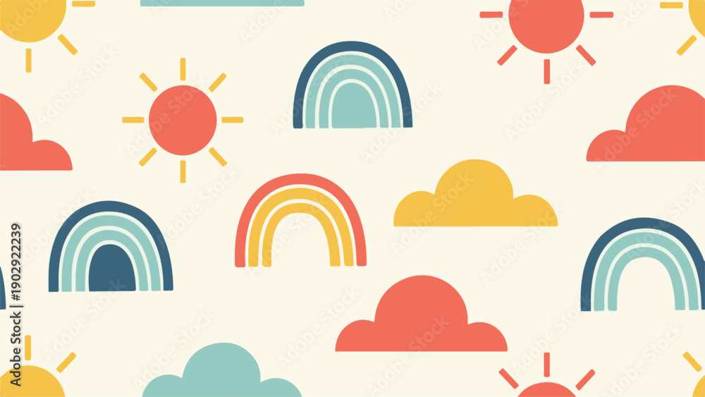 Fototapeta premium Whimsical Celestial Elements Seamless Pattern for Kids Decor and Design