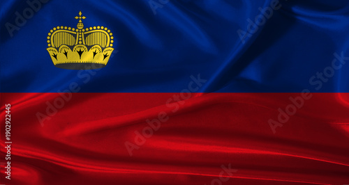 National flag of Liechtenstein with cloth texture. Liechtenstein flag with realistic texture background
