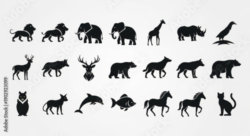 Collection of Animal Silhouettes on White Background.