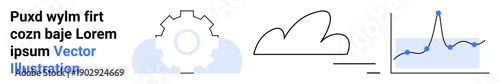 Cloud computing, data visualization, technology workflow, automation, AI, and information systems. Gear symbol, cloud shape and graph illustration. Cloud computing and data visualization ideas