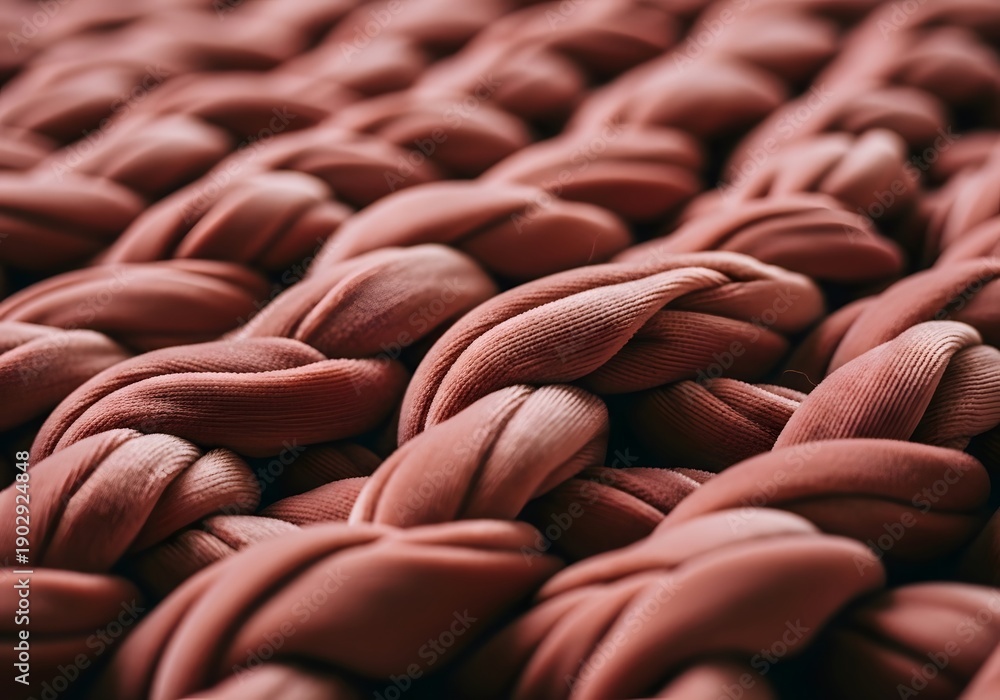 Fototapeta premium Close Up Texture of Terracotta Chunky Knit Wool Blanket with Interwoven Thick Soft Yarn Threads
