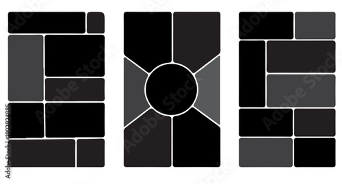 Image collage layout template. Beige mosaic mood board grid collection. Picture frame set. Photo album idea for banner, poster, comic page, flyer, brochure, booklet, memory wall design.