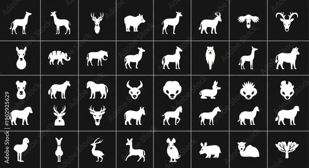 Fototapeta premium Collection of Animal Silhouettes Vector Icons.