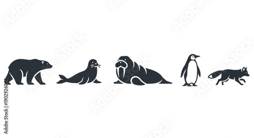 Collection of Arctic and Antarctic animal silhouettes.