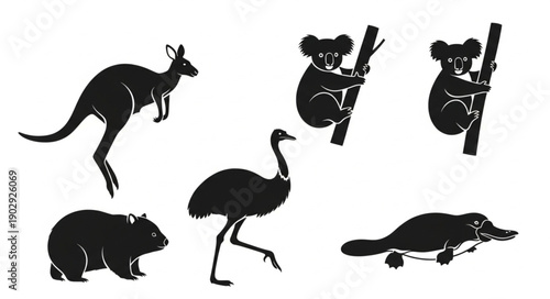 Collection of Australian animal silhouettes for design.