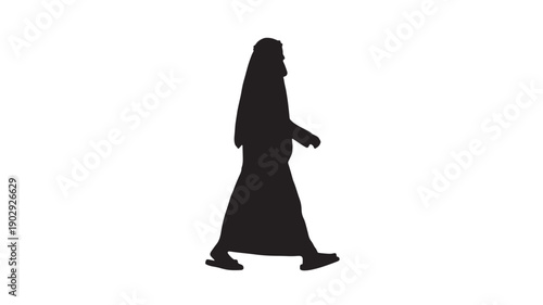 Walking Muslim Woman Silhouette On White Background For Cultural Diversity And Lifestyle Concepts