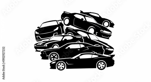 Collection of Black Sports Cars Arranged Artistically.