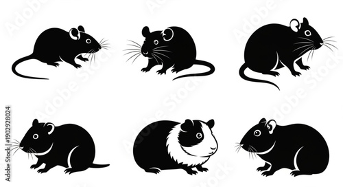 Collection of black silhouette illustrations of rodents and small pets.