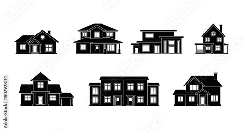 Collection of Black Silhouettes of Various Houses.