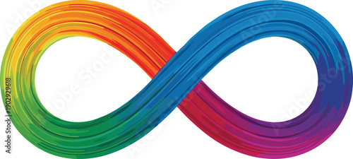 Colorful gradient infinity symbol vector illustration with brushstroke texture, vibrant rainbow spectrum design, creative abstract loop for eternity, diversity, and continuity themes