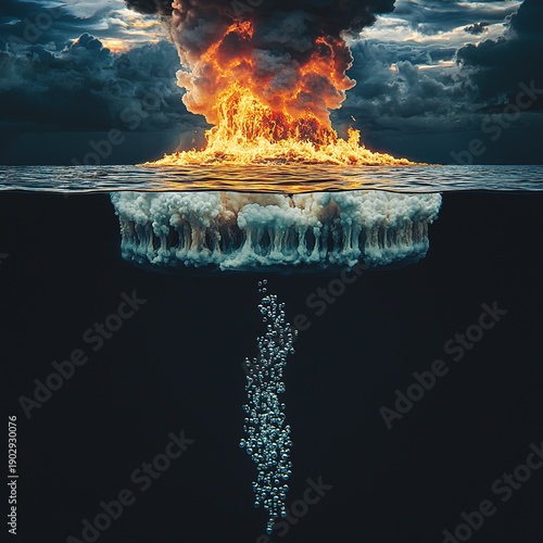 Burning on water: a visual metaphor with flame above and hydrogen bubbles below.