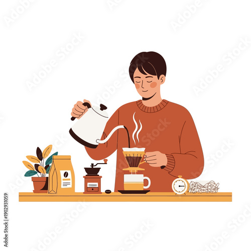 Man Pouring Coffee into a Mug.