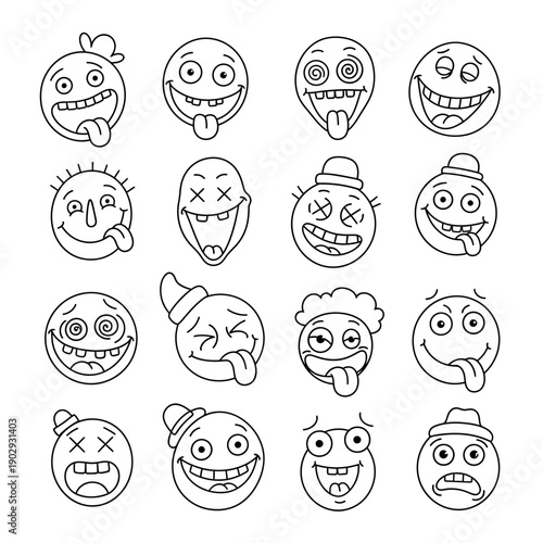Collection of fun and goofy emoticons with various funny expressions for diverse communication needs