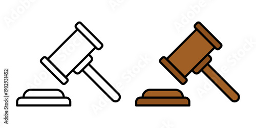 Vector Gavel Flat Illustration With Outline