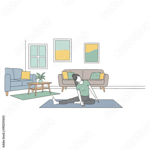 Woman Doing Yoga in Living Room.