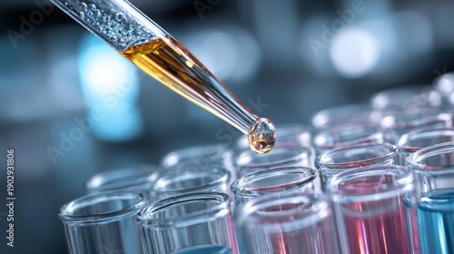 Wallpaper Mural Pipette adding liquid to multiple test tubes in modern laboratory for scientific research, biotechnology, chemistry experiment, medical testing, and pharmaceutical analysis Torontodigital.ca