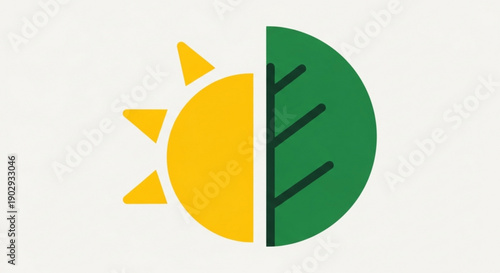 Eco friendly symbol with sun and leaf on white background for environmental concepts