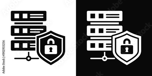 Secure Server Icon White And Black Background Style