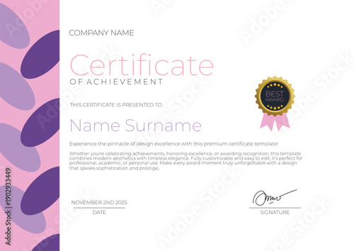 Certificate of Achievement Template with Gold Seal and Signature.