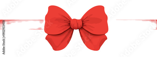 白背景に鮮やかな赤色の蝶結びが中央に配置された、ギフトや装飾に最適な透明感のあるエレガントなリボン素材。