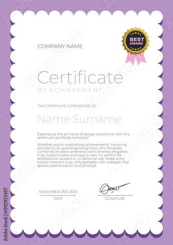 Certificate of Achievement Template with Gold Seal and Signature.