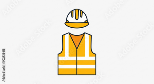 Construction worker safety gear with yellow vest and hard hat on white background for industrial sites