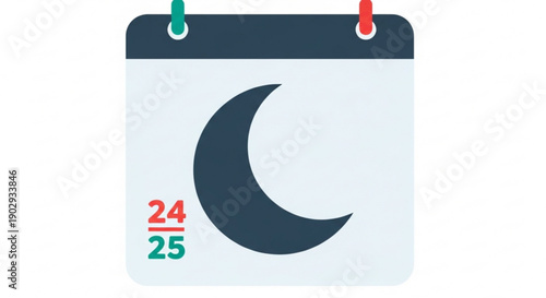 Night calendar page with crescent moon and dates symbolizing evening schedule or lunar cycle