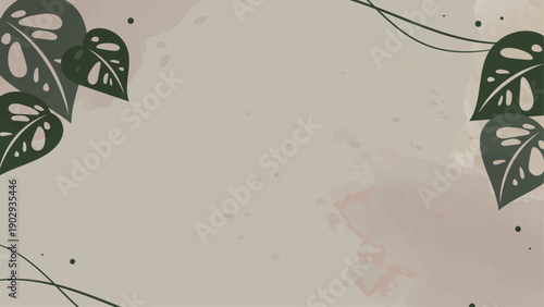 Soft abstract botanical background with minimal leaves forming a natural frame on textured beige surface for elegant branding stationery and calm creative design