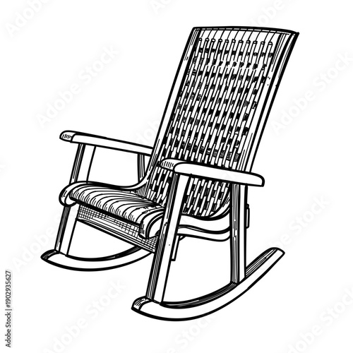 Rocking chair vector line art hand drawn illustration