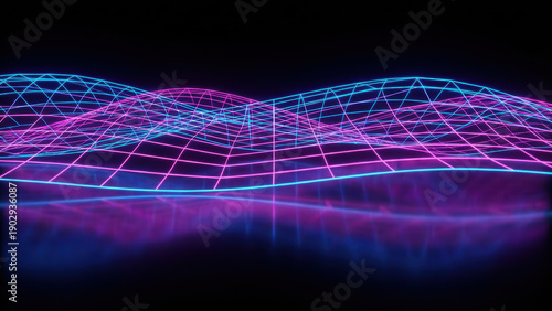 Neon Grid Landscape Synthwave Style Holographic Terrain with Vaporwave Cyberpunk Aesthetic