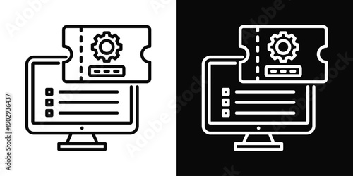 Ticket System Icon White And Black Background Style