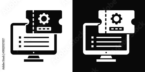 Ticket System Icon White And Black Background Style