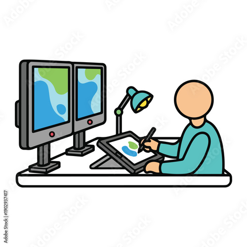 A person working on a computer with a graphics tablet