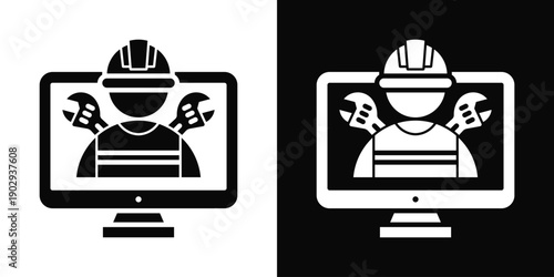 Technician Icon White And Black Background Style