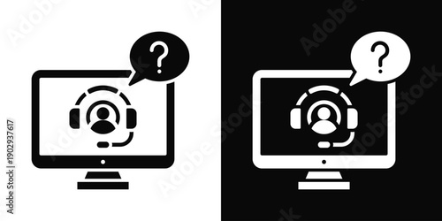 Help Center Icon White And Black Background Style