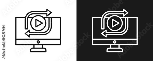 Reposting Icon Set Outline In White And Black Background