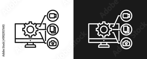 Content Management System Icon Set Outline In White And Black Background