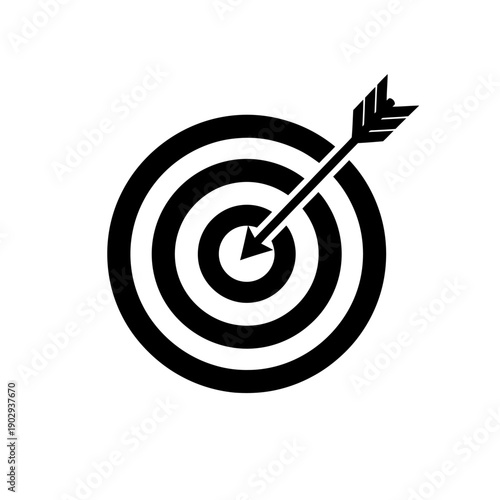 A black and white illustration of an arrow hitting the bullseye of a target.