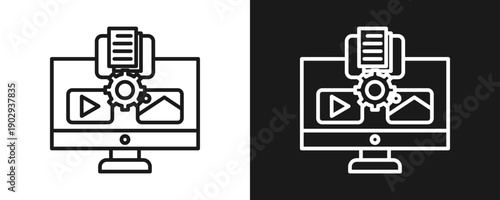 Content Management Icon Set Outline In White And Black Background