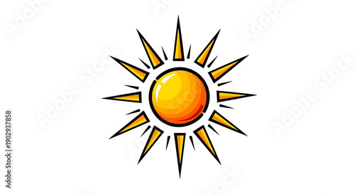 A bright yellow sun with sharp rays radiating outwards against a white background.
