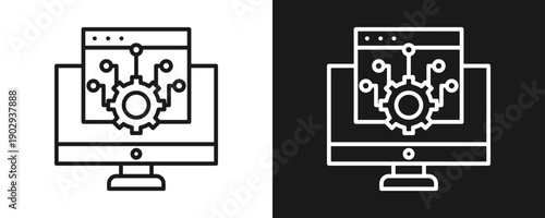 System Integration Icon Set Outline In White And Black Background