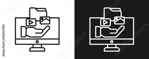 Digital Asset Icon Set Outline In White And Black Background