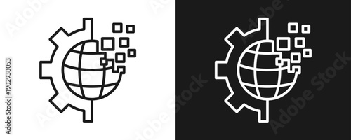 Digital Transformation Icon Set Outline In White And Black Background
