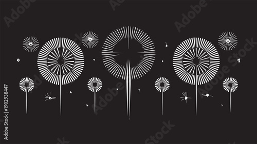 minimalist dandelion seed head illustration with flying seeds
