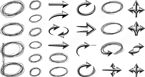Hand Drawn Arrows and Circles Illustration.