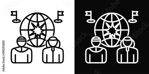 Ethnic Conflict Icon White And Black Background Style